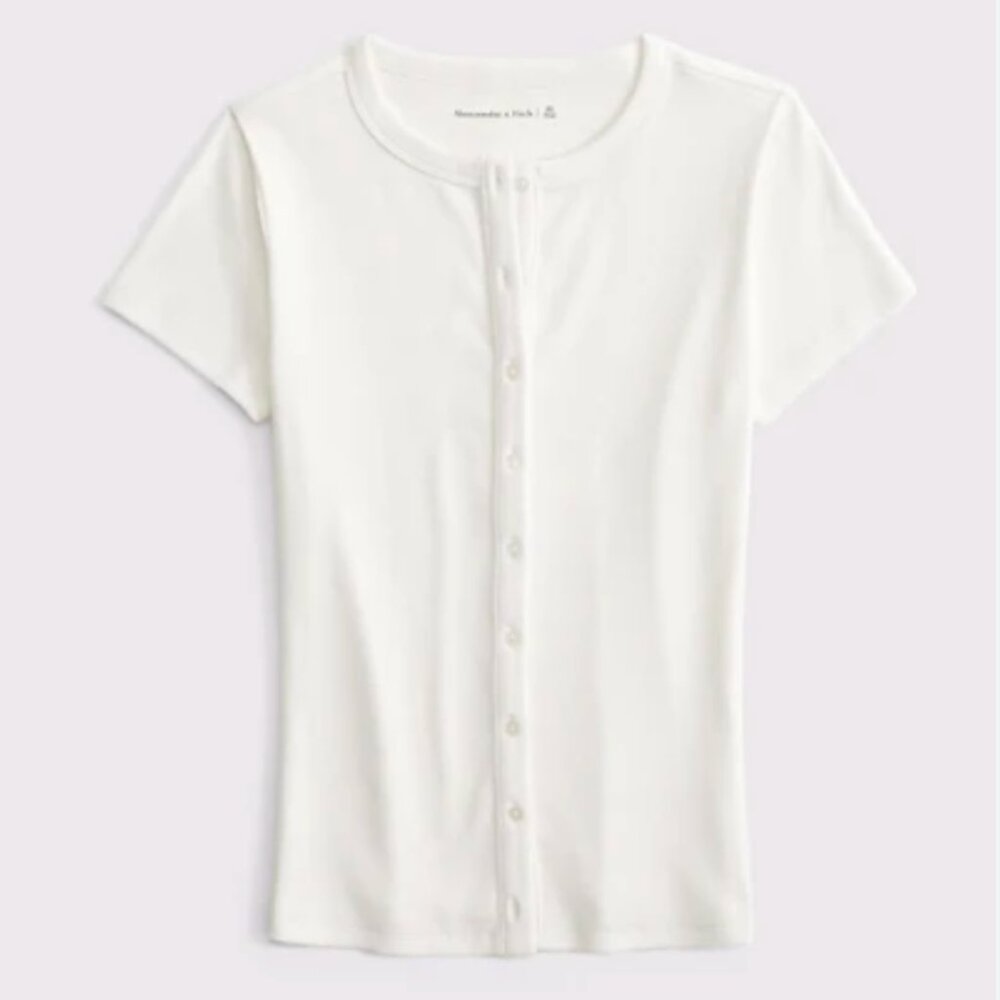 Abercrombie & Fitch Women's Cream Ribbed Button-Through Top